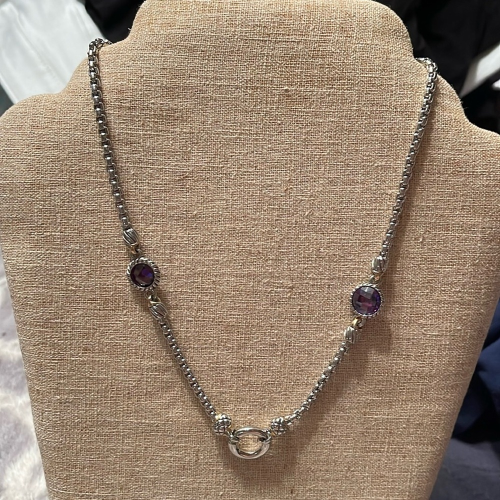 Amethyst and silver with gold accents necklace
